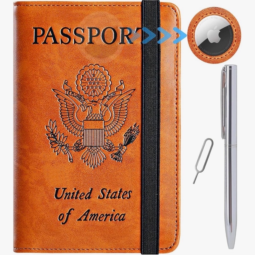 NEW! Brown USA Passport Holder and Wallet with RFID, Air Tag Slot, Pen - Picture 3 of 11